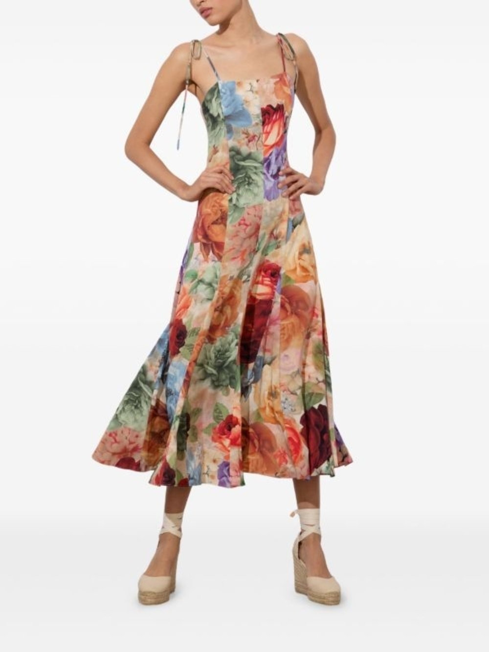 Alice + Olivia Jeanette Pleated Floral-Print Crepe de Chine Midi Dress Size 4 - Picture 2 of 9
